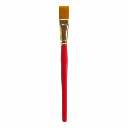 Paintbrush with red handle and gold ferrule on a white background