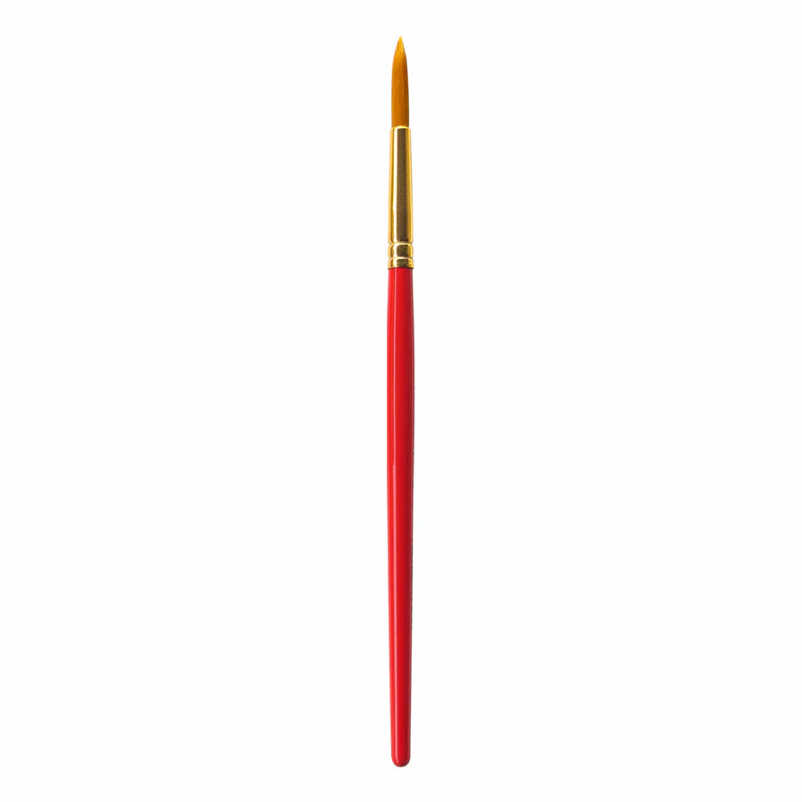 Red paintbrush with a gold ferrule on a white background