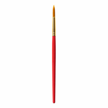 Red paintbrush with a gold ferrule on a white background