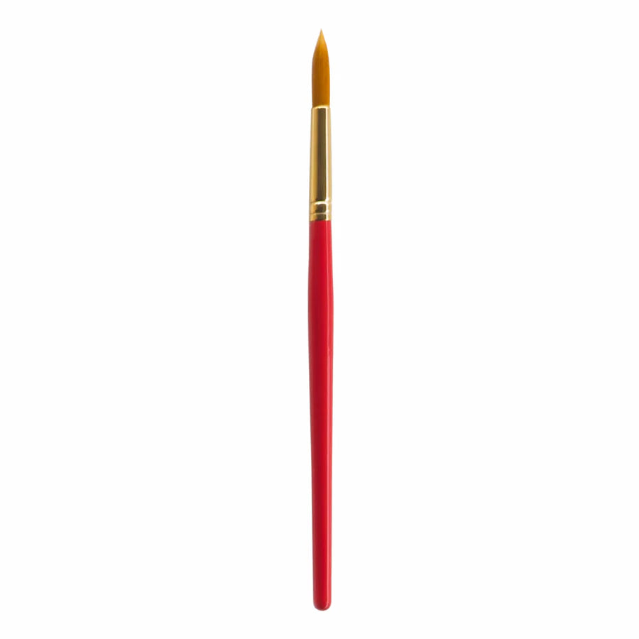 Paintbrush with a red handle and gold ferrule on a white background