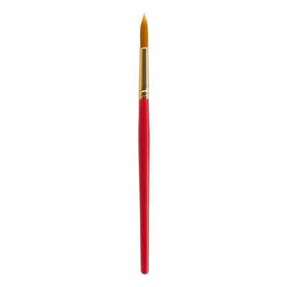 Paintbrush with a red handle and gold ferrule on a white background