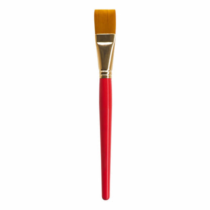 Paintbrush with a red handle and gold ferrule on a white background