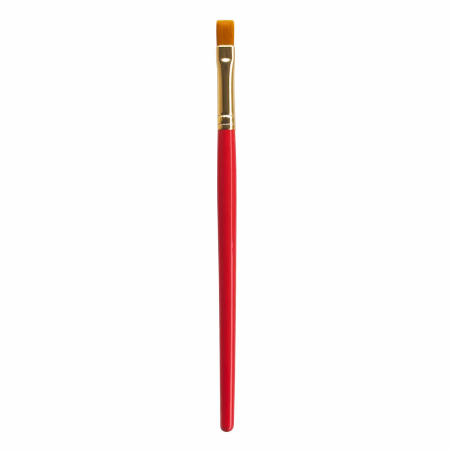 Red paintbrush with a gold ferrule on a white background