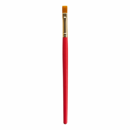 Red paintbrush with a gold ferrule on a white background