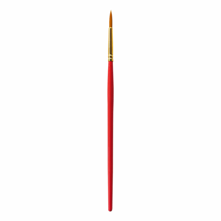 Red paintbrush with gold ferrule on a white background