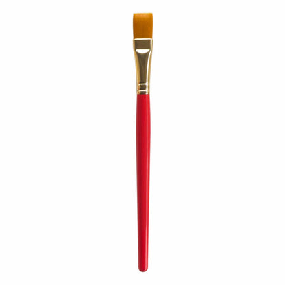 Paintbrush with a red handle and gold ferrule on a white background