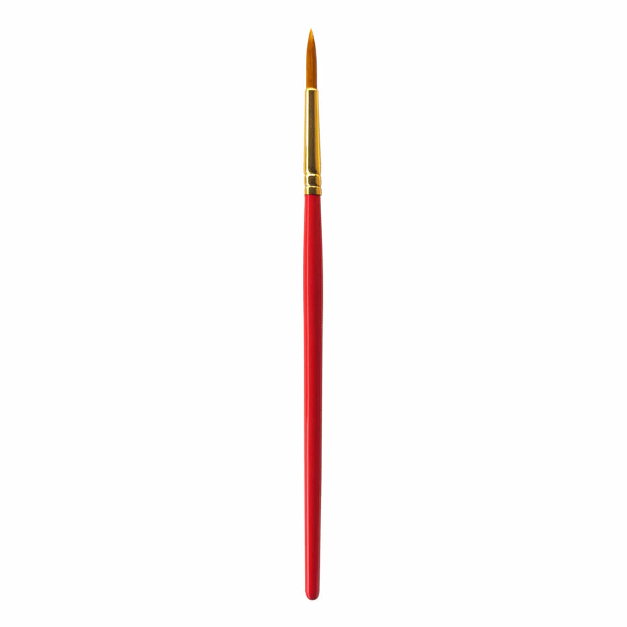 Red paintbrush with a gold ferrule on a white background