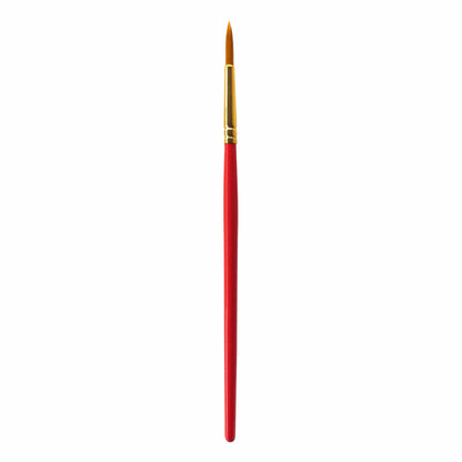 Red paintbrush with a gold ferrule on a white background
