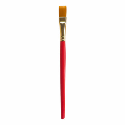 Paintbrush with a red handle and gold ferrule on a white background