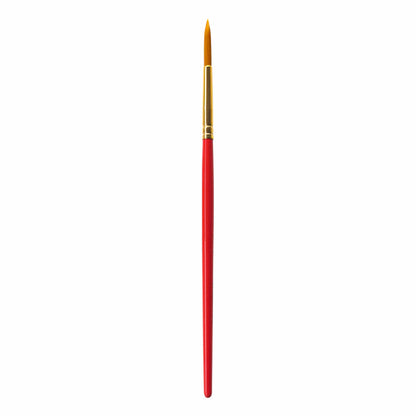 Red paintbrush with a gold ferrule on a white background