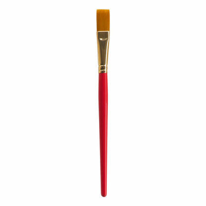 Paintbrush with a red handle and gold ferrule on a white background