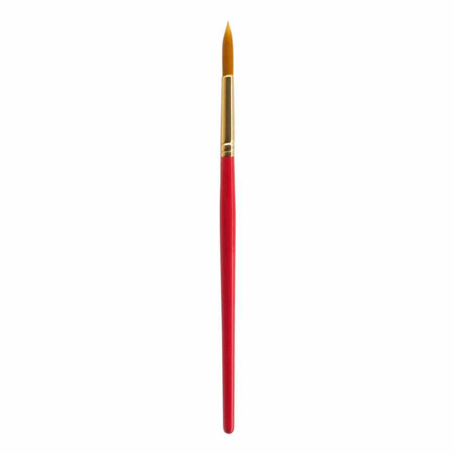 Red paintbrush with a gold ferrule on a white background
