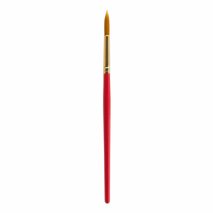 Red paintbrush with a gold ferrule on a white background