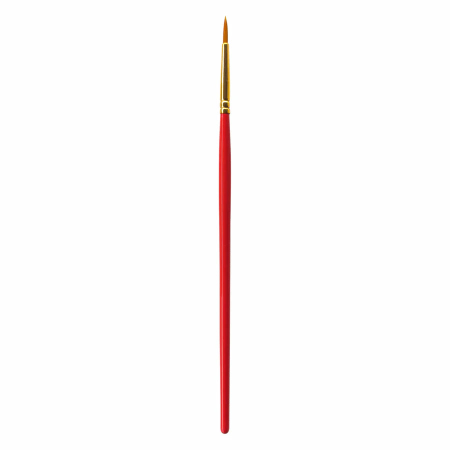 Red paintbrush with gold ferrule on a white background