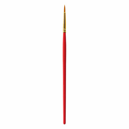 Red paintbrush with gold ferrule on a white background