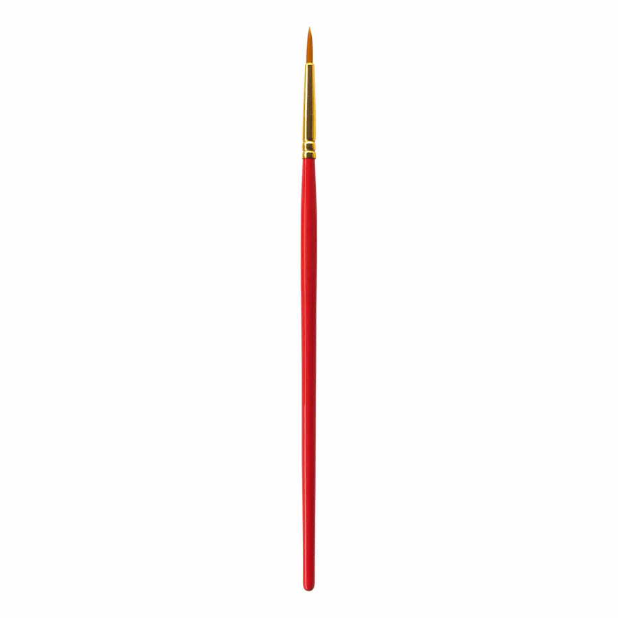 Red paintbrush with gold ferrule on a white background