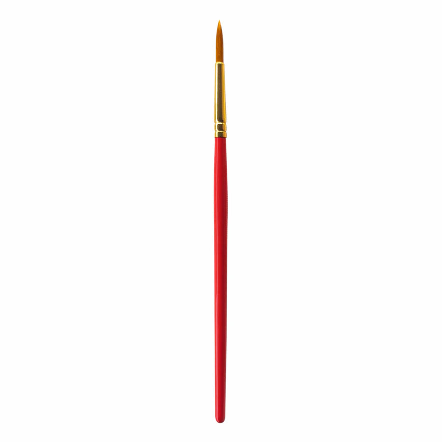 Red paintbrush with a gold ferrule on a white background