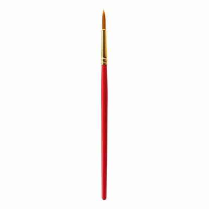 Red paintbrush with a gold ferrule on a white background