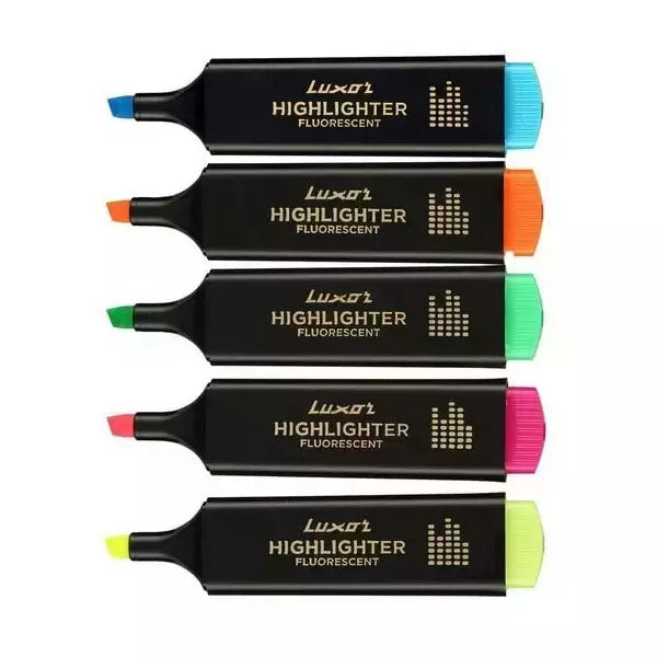 Luxor fluorescent Hi-Lighter Pack of 5 Pcs Multicolour| Chiesel tip