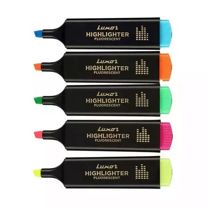 Luxor fluorescent Hi-Lighter Pack of 5 Pcs Multicolour| Chiesel tip
