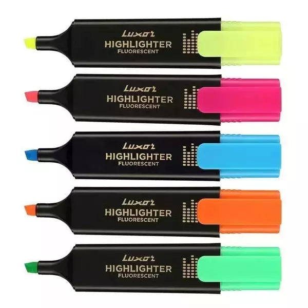 Luxor fluorescent Hi-Lighter Pack of 5 Pcs Multicolour| Chiesel tip