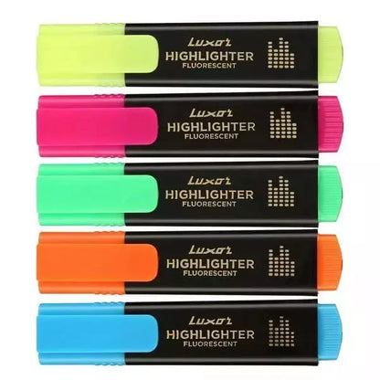 Luxor fluorescent Hi-Lighter Pack of 5 Pcs Multicolour| Chiesel tip