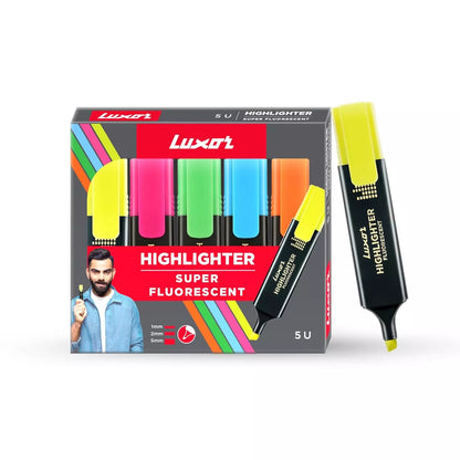 Luxor fluorescent Hi-Lighter Pack of 5 Pcs Multicolour| Chiesel tip