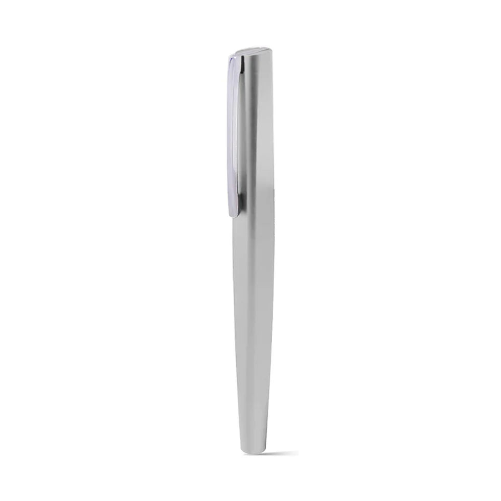 Silver pen on a white background