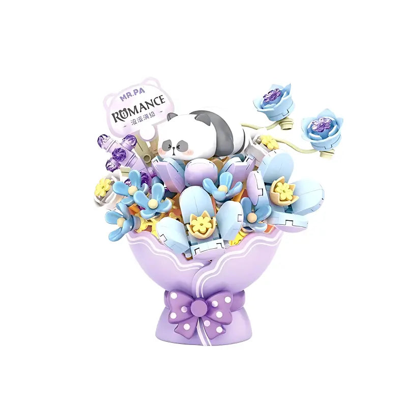 Decorative bouquet with plush toys and flowers on a white background