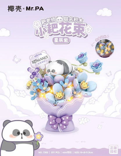 Toy bouquet with panda design and 'Mr.PA' branding on a purple background