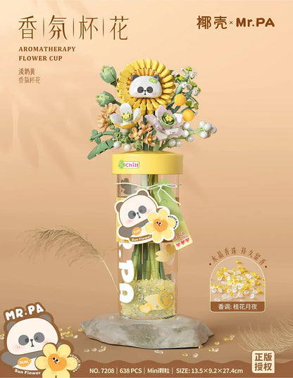 Flower cup with panda design on a beige background