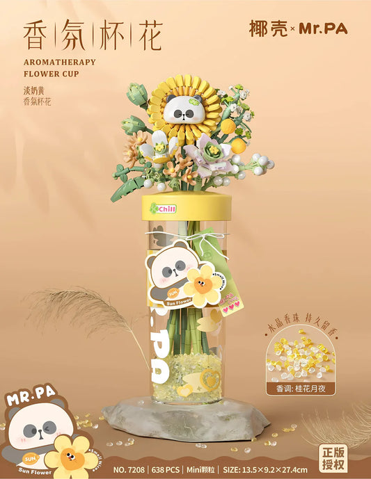 Flower cup with panda design on a beige background