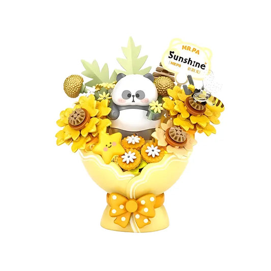Decorative item with panda character and sunflower design on a white background