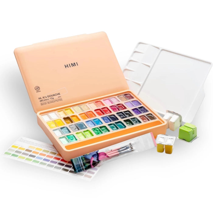 HIMI - Gouache Paint Twin Cup Set | 12 G x 48 Colours  | Peach Fuzz