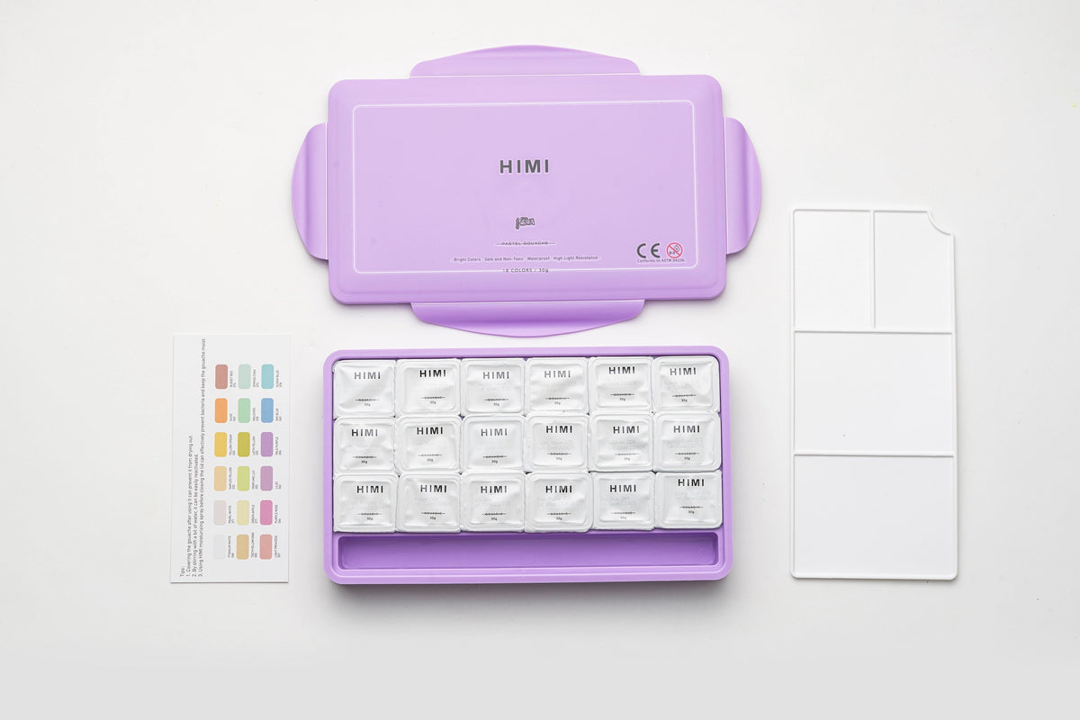 HIMI - Gouache Paint - 30 ml cups x 18 colours - Pastels set