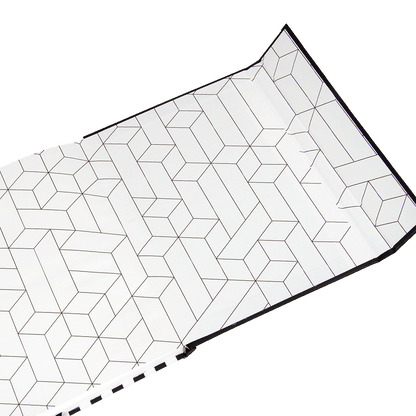 Geometric patterned mat with black border on a white background