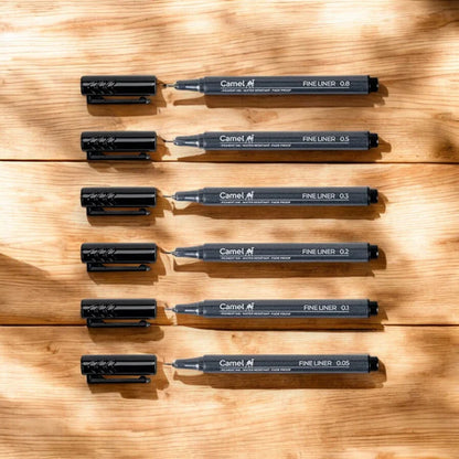 Camel Fineliner Pens - Set of 6 + Free A6 Postcards - Archival Ink