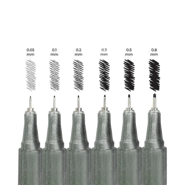 Camel Fineliner Pens - Set of 6 + Free A6 Postcards - Archival Ink