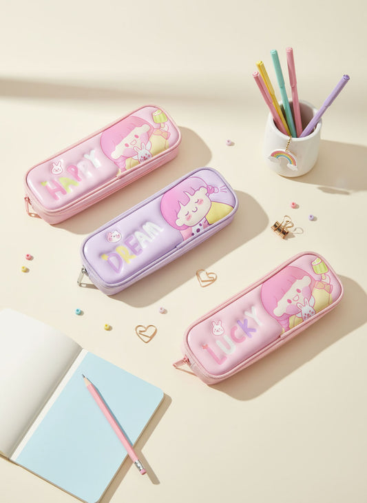 Kawaii Zipper Pencil case - Dream, Lucky and Happy Girl