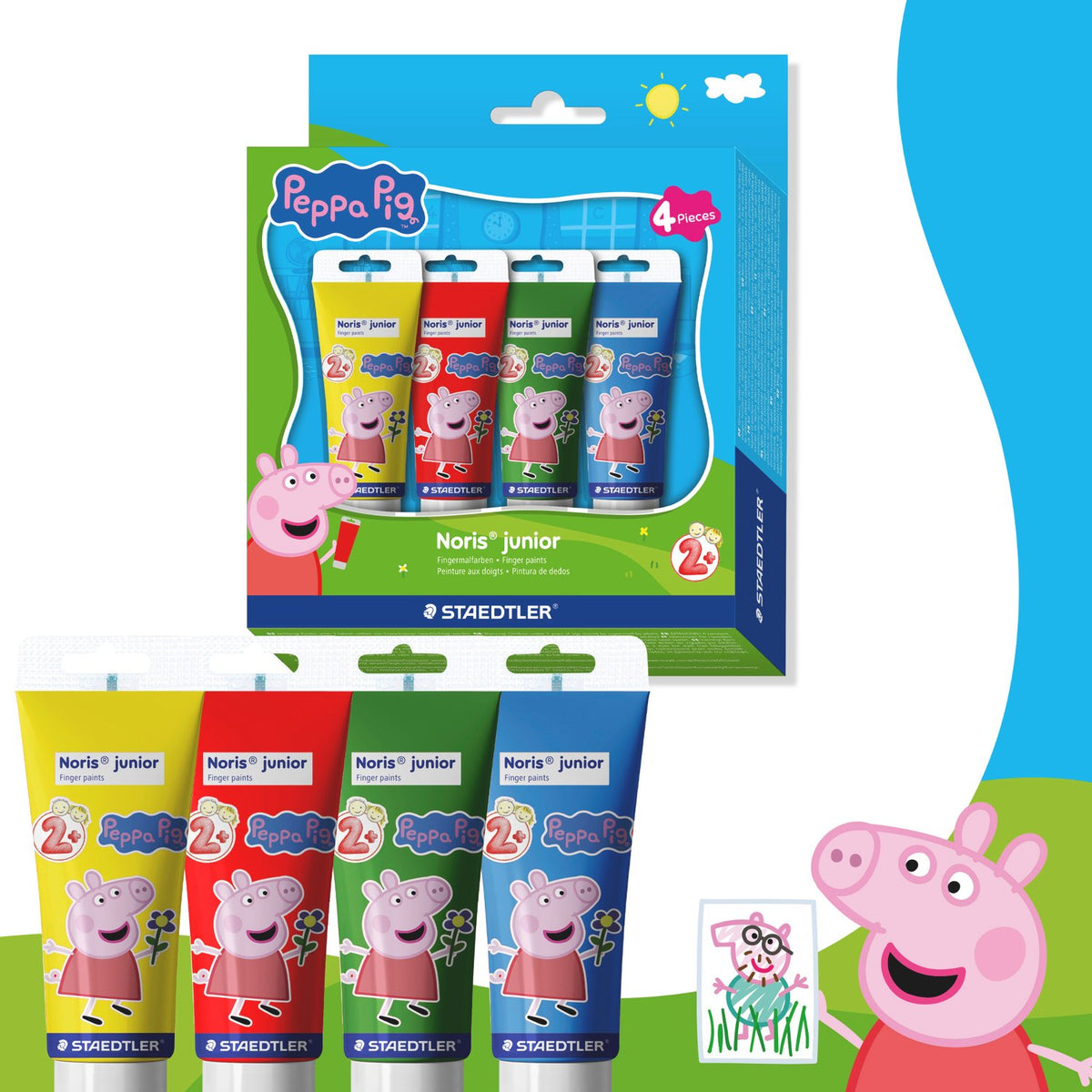 STAEDTLER Peppa Pig x Noris Junior Quick-Drying Finger Paints |4 Assorted Colours
