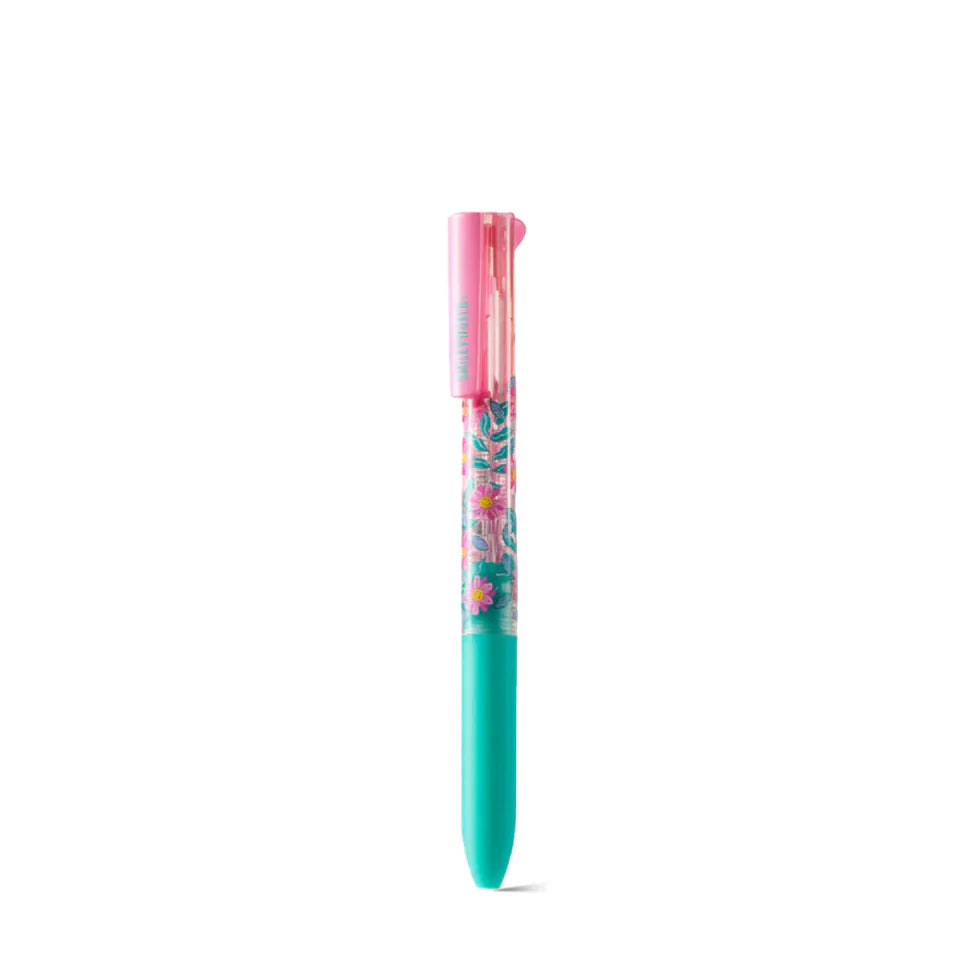 Colorful pen with floral design on a white background