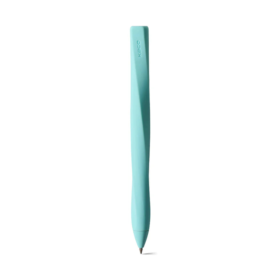 Light blue pen on a white background