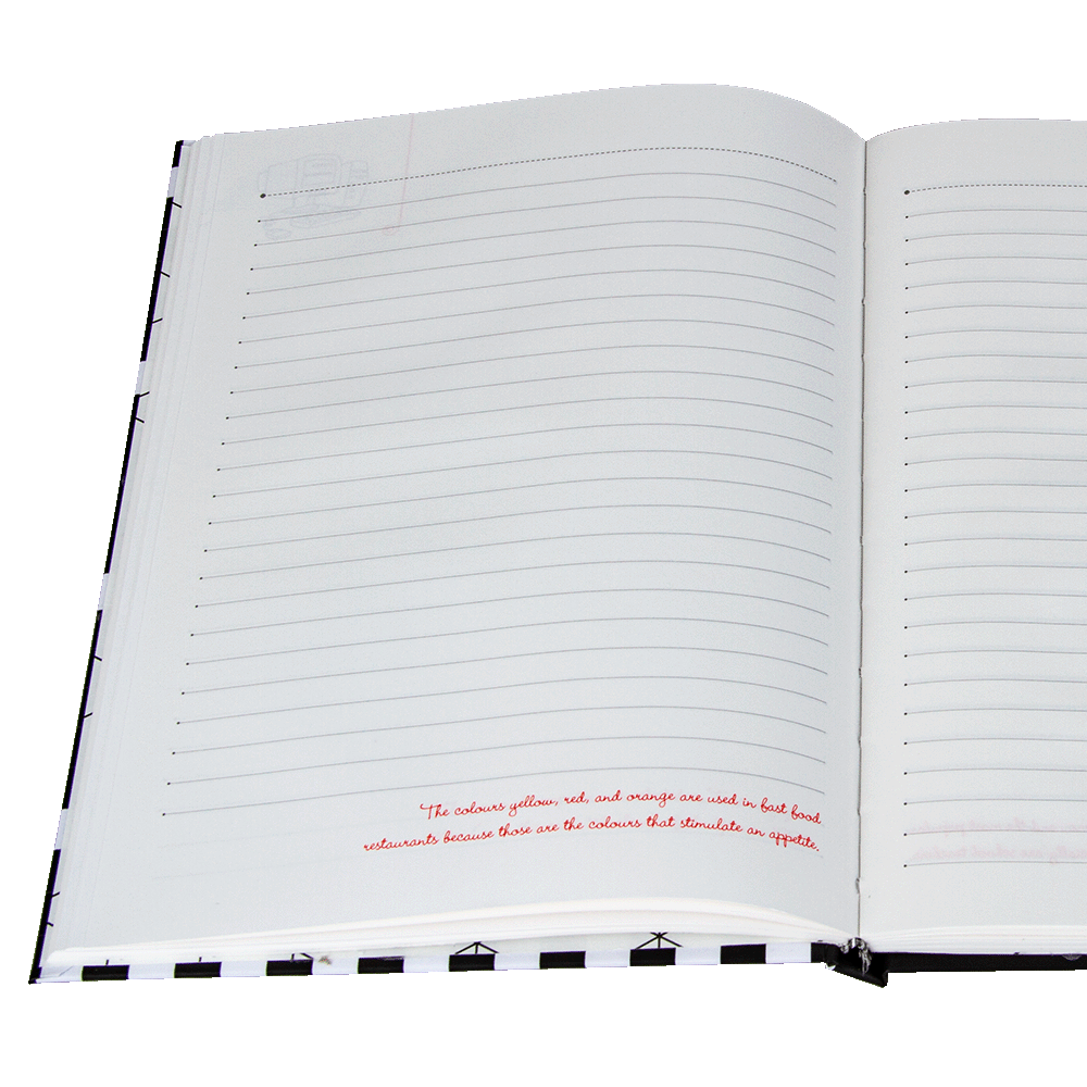 Open notebook with lined pages on a white background