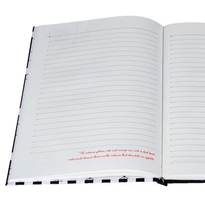 Open notebook with lined pages on a white background