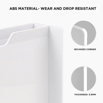 White folder with rounded corners and thickness measurement on a white background
