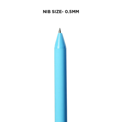 Blue pen with a fine tip on a white background, labeled 'Nib Size - 0.5mm'.