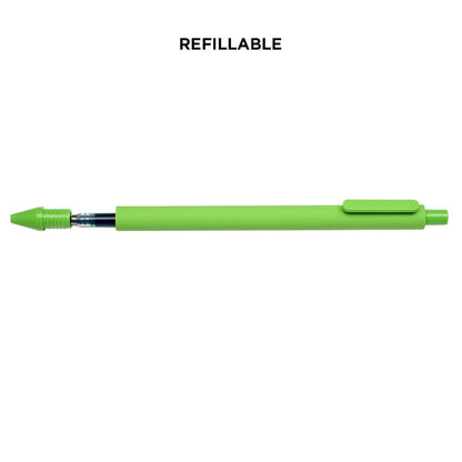 Green refillable pen on a white background with 'REFILLABLE' text above.