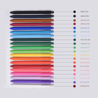Set of colorful pens with color swatches on a white background