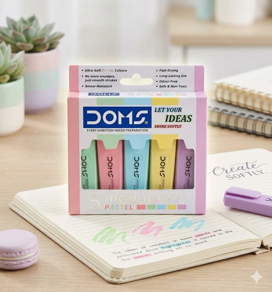 DOMS Pastel 5 Shades Hi-lighter Pouch Pack