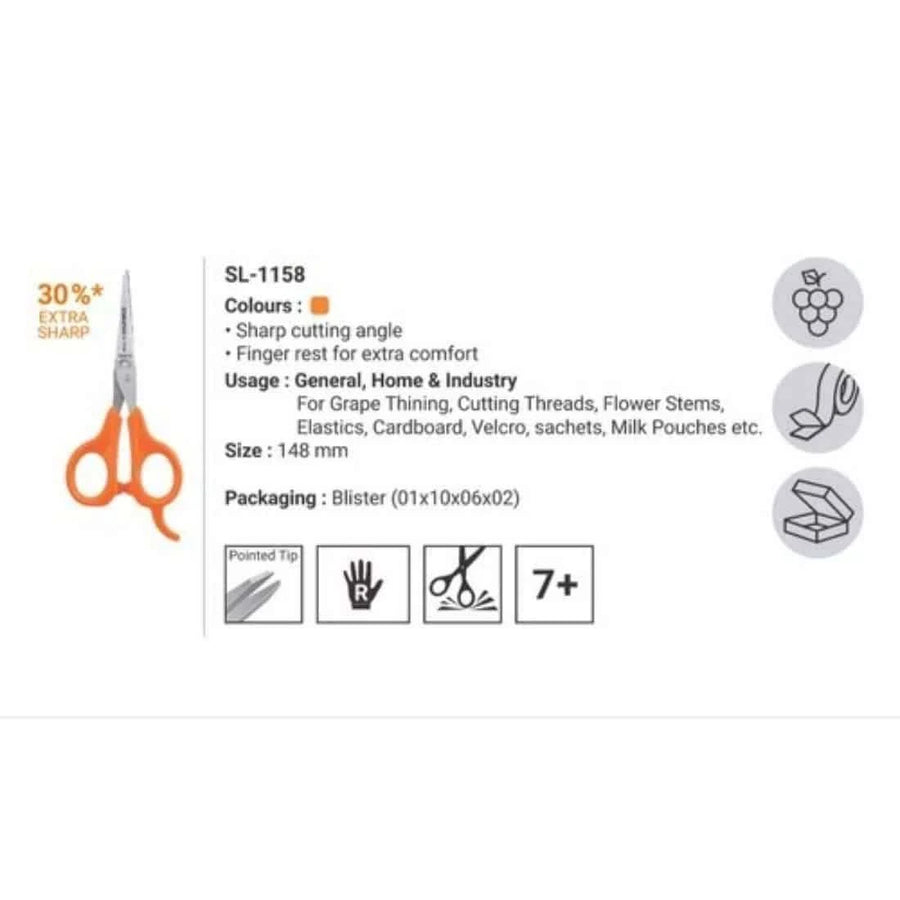 Munix SL-1158 148 mm / 5.8" Stainless Steel Scissors | Pointed Tip with Shock Proof Body